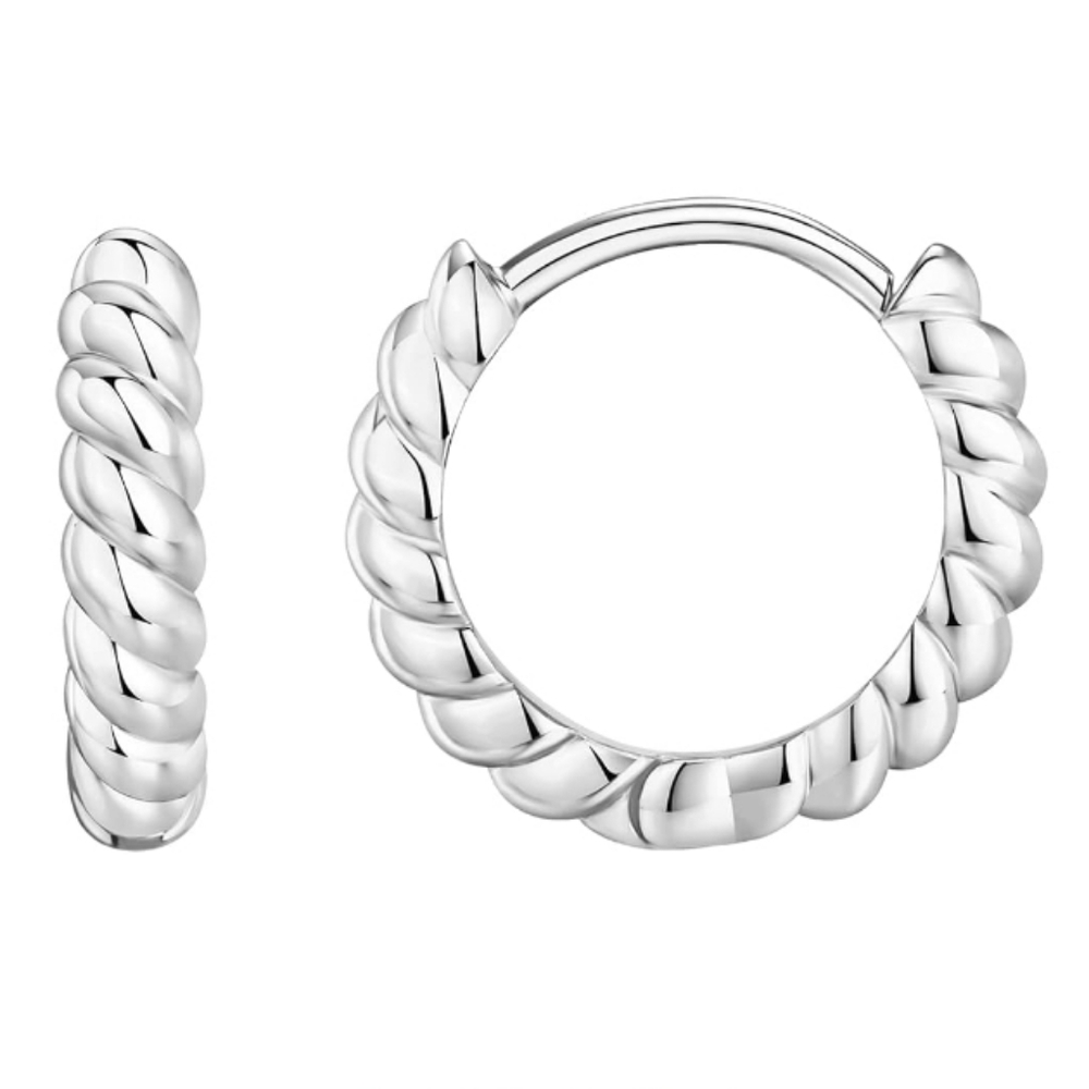 14K White Gold Plated 925 Sterling Silver Post Twisted Huggie Earring 12.5mm
